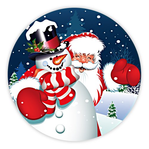 Weihnachtsaufkleber Weihnachtssticker Schneemann mit Weihnachtsmann rund Ø 30 mm, 100 Stück auf Rolle, Haftpapier glänzend von OLShop AG