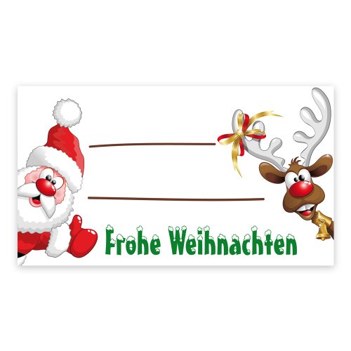 Weihnachtsaufkleber Weihnachtssticker Weihnachtsmann und Rentier zum Beschriften Größe (B x H) 74 x 42 mm, 100 Stück auf Rolle, Haftpapier glänzend von OLShop AG