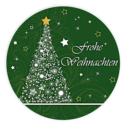 Weihnachtsaufkleber rund Frohe Weihnachten mit Tannenbaum 40 mm 100er Rolle von OLShop AG
