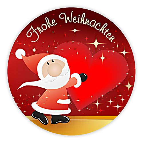 Weihnachtsaufkleber rund Frohe Weihnachten mit Weihnachtsmann und Herz 40 mm 100er Rolle Weihnachtsaufkleber rund Frohe Weihnachten mit Weihnachtsmann und Herz 40 mm 100er Rolle von OLShop AG