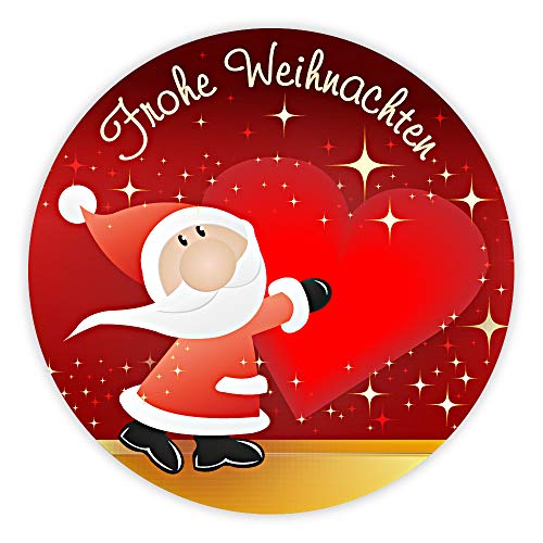 Weihnachtsaufkleber rund Frohe Weihnachten mit Weihnachtsmann und Herz 40 mm 100er Rolle von OLShop AG
