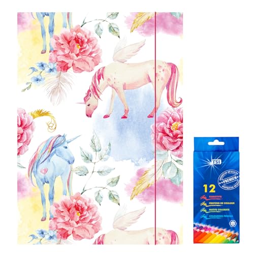 Zeichenmappe"Einhorn" für DIN A3 inkl. 12er Pack Buntstifte Zeichenmappe"Einhorn" für DIN A3 inkl. 12er Pack Buntstifte von OLShop AG