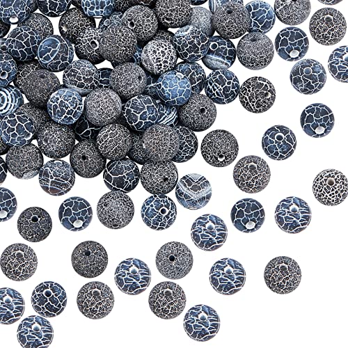 OLYCARFT 94 Stück Natürliche Mattierte Achat Perlen 8mm Gefärbte Schwarze Crackle Achatperlen Matter Achat-Edelstein Energiestein Runde Lose Perlen Für Armband Halsketten Schmuckherstellung von OLYCRAFT