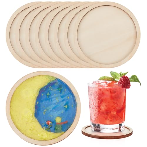 OLYCRAFT 10 Stück unfertige Holzuntersetzer 100x6mm Flache runde DIY Untersetzer Kit Untersetzer runden Trinkbecher Untersetzer Holz Gießen Zubehör für Harz von OLYCRAFT