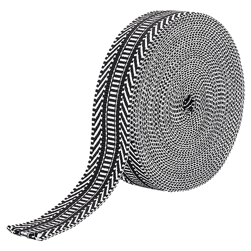 OLYCRAFT 10 Yards/9.1m Schwarzes Jacquard Polyester Gurtband 38mm - Canvas Streifenmuster Nylon Flaches Gurtband für Rucksäcke, Handtaschen, Kleidungsstücke und Zubehör von OLYCRAFT