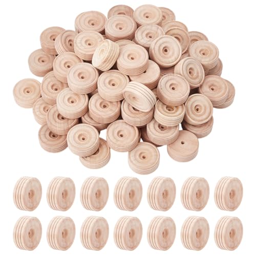 OLYCRAFT 100 Stück 30x12mm Holz Bastelräder Mit 3mm Loch Profilierte Holzräder Unfertiges Holzrad Flache Runde Holzräder Für DIY Modellautos Reifenersatz Holzbastelbedarf von OLYCRAFT
