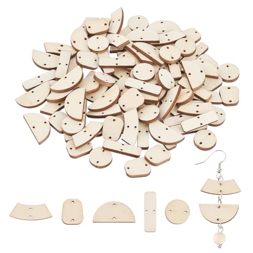 OLYCRAFT 100 Stück 5 Stil Naturholz Ohrringrohlinge Holzverbinder Anhänger Geometrische Ungefärbte Holzanhänger Verbinder Glieder Mit Doppelloch Für Armband Ohrring Halskette Schmuckherstellung von OLYCRAFT