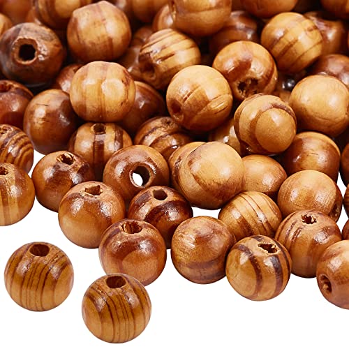 OLYCRAFT 100 Stück Naturholzperlen Gestreifte Holzperlen 12mm Makramee Perlen Kiefernholz Perlen Runde Lose Holzperlen Abstandsperlen Zum Basteln DIY Schmuck von OLYCRAFT