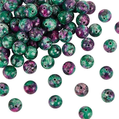 OLYCRAFT Ungefähr 100 Stück 8mm Natural Ruby Zoisite Perlen Gefärbt Ruby Perlen Runde Lose Edelstein Perlen zum Auffädeln Epidot Jasper Bead Energiestein Für Armband Halskette Schmuckherstellung von OLYCRAFT