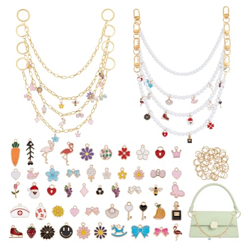 OLYCRAFT 108 Stück DIY Set Zum Basteln von Taschenanhängern Dekorative Taschenketten Sets Taschengriff Kettendekor Mit 8 Stück Ketten 50 Stück Emaille Anhängern 50 Stück Biegeringen von OLYCRAFT