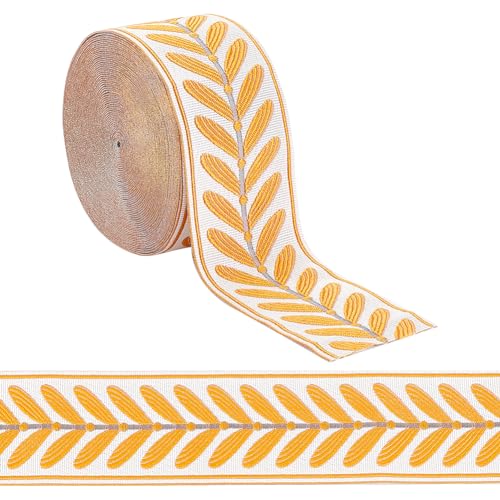 OLYCRAFT 10M Jacquard Bandbesatz 60mm Blattmuster Jacquard Polyesterbänder Braune Blatt Jacquard Gewebte Stickerei Besatz Für DIY Nähen Kunsthandwerk Handgefertigte Taschen Kleidung Dekoration von OLYCRAFT