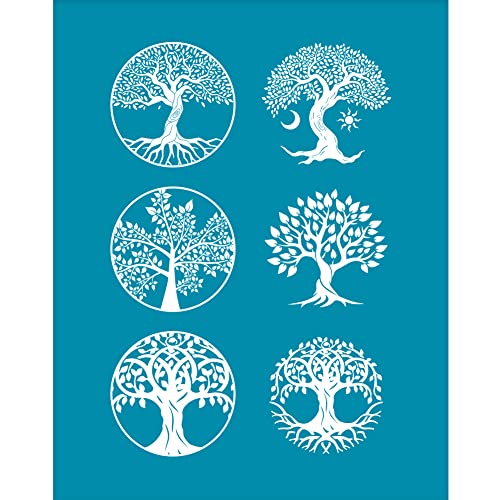 OLYCRAFT 10x12.7 cm Tonschablonen Baum des Lebens Muster Siebdruck Für Polymer Clay Baummuster Siebdruckschablonen Mesh Transfer Schablonen Pflanzenthema Mesh Schablone Für Clay Schmuckherstellung von OLYCRAFT