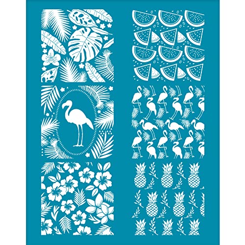 OLYCRAFT 10x12.7 cm Tonschablonen Sommer Themenmuster Siebdruck Für Polymer Clay Leaf Flamingo Siebdruckschablonen Mesh Transferschablonen Wassermelonen Mesh Schablone Für Clay Schmuckherstellung von OLYCRAFT