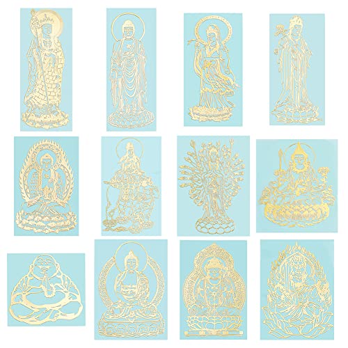 OLYCRAFT 12 Stile Buddhistisches Thema Legierungs Aufkleber Buddha Aufkleber Selbstklebende Gold Metall Aufkleber Metall Gold Aufkleber Für DIY Kunstharz Handwerk Telefon Wasserflasche Dekoration von OLYCRAFT