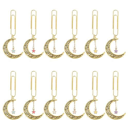 OLYCRAFT 12 Stück Mond Und Stern Büroklammern 97mm Legierungsanhänger Büroklammer Mit Mond Stern Charms Metall Büroklammern Zum Sortieren Und Organisieren von Papierdokumenten Notizen - 6 Farben von OLYCRAFT