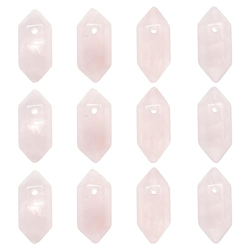 OLYCRAFT 12 Stück Natürliche Rosenquarz Spitzen Große Steine Mit 1.5mm Loch Quarzkristallstab Sechseckiger Rund Rosenquarzkristall Für DIY Handwerk Halsketten Schmuckherstellung von OLYCRAFT