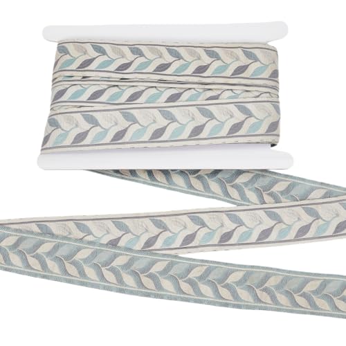 OLYCRAFT 12.5 m Blaues Stickband Mit Blättern 35mm Breit Jacquard Polyesterbänder Mit Blättermuster Jacquard Gewebte Stickbesatz Jacquard Band Für Heimwerker Näharbeiten Basteln Handgefertigte von OLYCRAFT