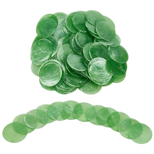 OLYCRAFT 120 Stück Grüne Flache Runde Muschelstücke 5cm Natürliche Muscheln Mit 2 Löchern Natürliche Capiz Muschelanhänger Für Muschel Windspiele Vorhänge Lampenschirme Bastelarbeiten von OLYCRAFT