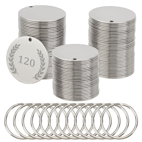 OLYCRAFT 120 Stück Metall Gravurrohlinge 30mm Edelstahl Stempelrohlinge Mit Schlüsselringen Blanko Tags Verbindungsstück Metallanhänger Mit 1 Löchern Stempelanhänger Für DIY Handwerk Halskette von OLYCRAFT