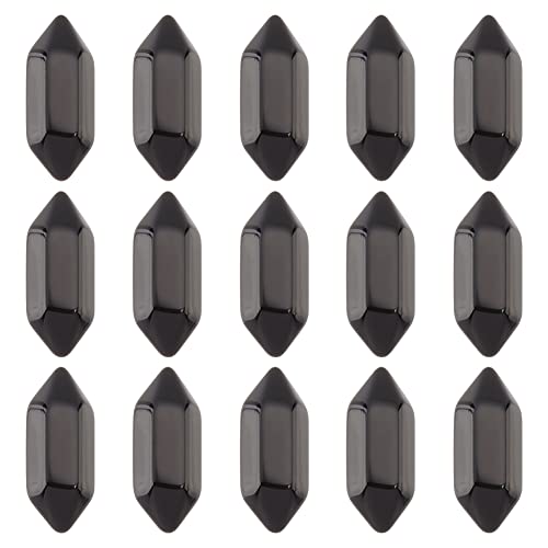 OLYCRAFT 15 Stück Schwarze Obsidian Kristallpunkte Lose Steine Ohne Loch Sechseckige Kugel Schwarze Obsidian Perlen Doppelt Endende Obsidian Kristalle Für Halsketten Schmuckherstellung - 20x9 mm von OLYCRAFT