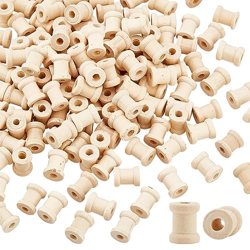 OLYCRAFT 150 Stück 12x18mm Leere Holzspulen Mini Leere Garnspulen Leere Holzspulen 5mm Loch Natürliche Drahtwebspulen Holzspulen Für Kunst Und Heimwerker Nähzubehör von OLYCRAFT