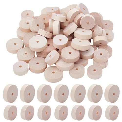 OLYCRAFT 160 Stück 28mm 35mm Holz Bastelräder 5mm Loch Unfertiges Holzrad Blanko Kleine Holzräder Flach Rund Holz Bastelräder Für DIY Modellautos Holzbastelbedarf von OLYCRAFT