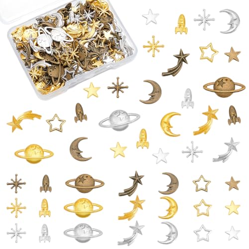 OLYCRAFT 168pcs Cosmos Themed Resin Fillers 3-Farben-Legierung Epoxy Resin Supplies Star Moon Raumschiff Füllzubehör für die Herstellung von Harzschmuck von OLYCRAFT