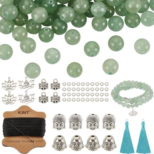 OLYCRAFT 169 Stück 8mm Naturstein Perle Armband Making Kit Mala Kit natürlichen grünen Aventurin Perlen Dekoration Schmuck-Set mit Buddha-Perlen für Armbänder Edelstein Schmuck Halskette DIY Kit von OLYCRAFT