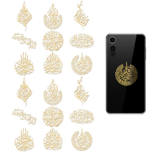 OLYCRAFT 18 Stück Goldene Metallaufkleber 4x4cm Islamischer Text Goldener Aufkleber Arabische Schrift Selbstklebende Aufkleber Textthema Metallhandwerksaufkleber Für Kunstharzdekoration von OLYCRAFT
