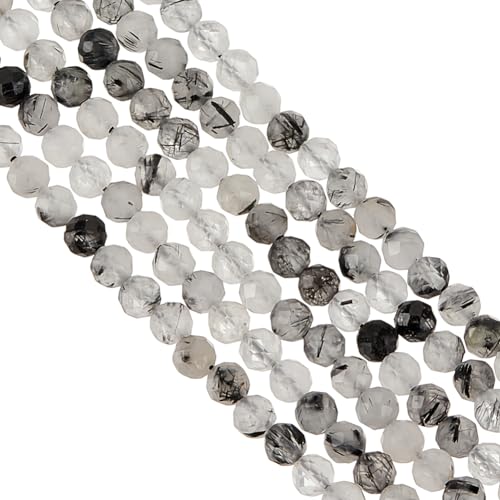 OLYCRAFT 196 Stück 4mm Natürliche Schwarze Rutilquarz Perlen 0.5mm Loch Lose Edelsteinperlen Natürliche Edelsteinperlen Facettierte Energiekristalle Steinperlen Für Schmuckherstellungszubehör von OLYCRAFT
