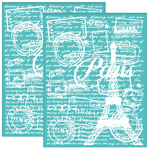 OLYCRAFT 2 Stück 22x28cm Selbstklebende Siebdruck Schablonen Eiffelturm Netzschablonen Pariser Postkarte Französischer Transfer Wiederverwendbar Waschbar Heimdekoration Für DIY T Shirt Stoff von OLYCRAFT