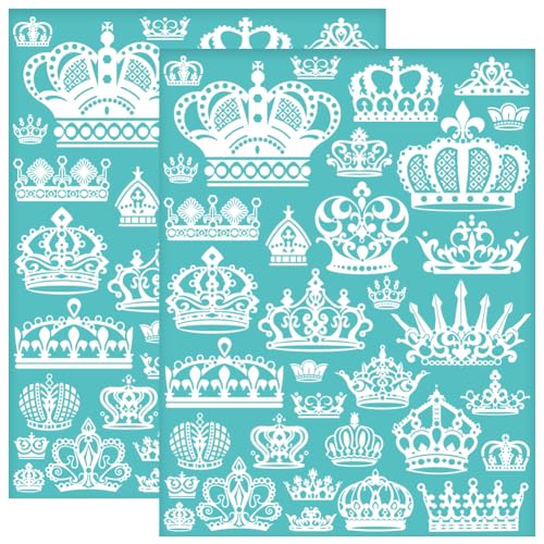 OLYCRAFT 2 Stück 22x28cm Selbstklebende Siebdruckschablone Kronen Siebdruckschablone Fantasy Themenschablonen Wiederverwendbare Netzübertragung Zum Malen Auf Holz DIY T-Shirt Stoff von OLYCRAFT