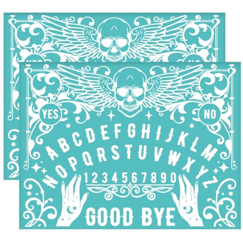 OLYCRAFT 2 Stück 28x22cm Selbstklebende Siebdruck Schablone Ouija Brett Siebdruck Schablone Skelett Buchstabe Zahl Netz Schablonen Handtransfer Zum Malen Auf Holz DIY T-Shirt Stoff von OLYCRAFT