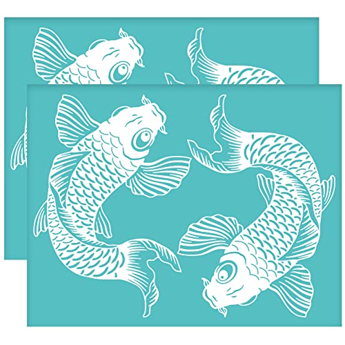 OLYCRAFT 2 Stück Koi Siebdruckschablonen Selbstklebende Thema Sommer Koi Fisch Orientierungsschablonen Siebdruckschablonen Wiederverwendbar Siebdruck Mesh Transfer Zum Malen Auf Holz T Shirts-28x22cm von OLYCRAFT