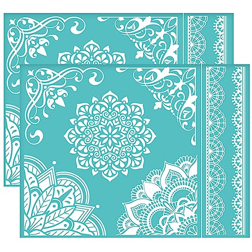 OLYCRAFT 2 Stück Selbstklebende Siebdruck Schablone Mandala Muster Netz Transfer Schablone Vintage Rand Eck Siebdruck Schablone Zum Malen Auf Holz DIY T-Shirt Stoff - 28x22cm von OLYCRAFT