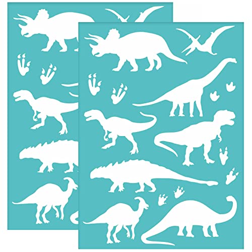 OLYCRAFT 2 Stück Selbstklebende Siebdruck Schablonen Dinosaurier Muster Wiederverwendbar Tiergitter Schablonen Transfer Waschbar Heimdekoration Für DIY T Shirt Stoff Malerei 19.5x14cm von OLYCRAFT