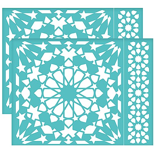 OLYCRAFT 2 Stück Selbstklebende Siebdruckschablone Blumenmuster Netzübertragungsschablone Bodenfliese Marokkanische Alhambra Siebdruckschablone Zum Malen Auf Holz DIY T-Shirt Stoff - 28x22cm von OLYCRAFT