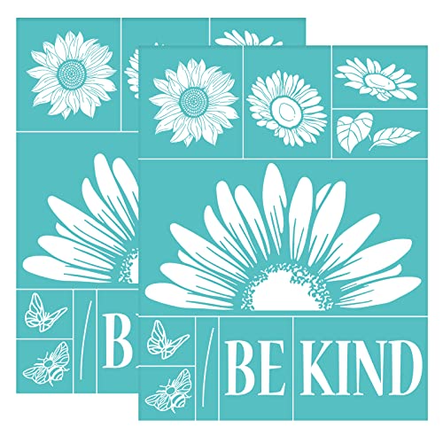 OLYCRAFT 2 Stück Sonnenblume selbstklebende Siebdruck Schablonen Schmetterling Wiederverwendbare Schablonen "Be Kind" Mesh Transfers für DIY Home Decor T-Shirt Kissen Stoff Taschen 22x28cm von OLYCRAFT