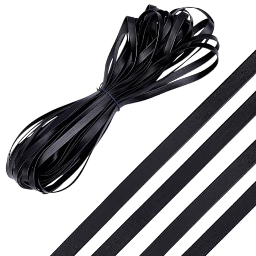 OLYCRAFT 20 m Schwarzes Umklappbares Lederband 10mm Breit Umklappbares Lederband Lederschrägband Lederbesatzband Lederschnur Zum Selbernähen Säumen Schmuckherstellung von OLYCRAFT