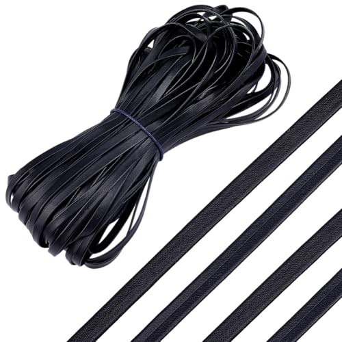 OLYCRAFT 20 m Schwarzes Umklappbares Lederband 15mm Breit Umklappbares Lederband Lederschrägband Lederbesatzband Lederschnur Zum Selbernähen Säumen Schmuckherstellung von OLYCRAFT