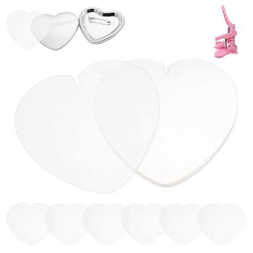 OLYCRAFT 200 Stück 63x70mm Buttonfolie Für 57mm Herz Buttonmaker Maschine Transparente Button Schutzfolie Transparente Folie Für Herz Button DIY Kunsthandwerksbedarf Für Buttonmaker von OLYCRAFT