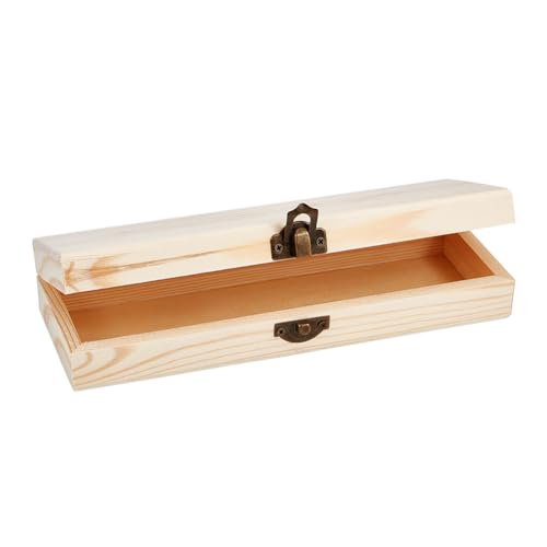 OLYCRAFT 21x7x3.8cm Unvollendete Holzschatulle Schmuckschatulle Unvollendete Holz Künstler Werkzeug Und Pinsel Aufbewahrungsbox Holz Bleistiftbox Etui Mit Verschluss Rechteckige Holzbox Organizer von OLYCRAFT