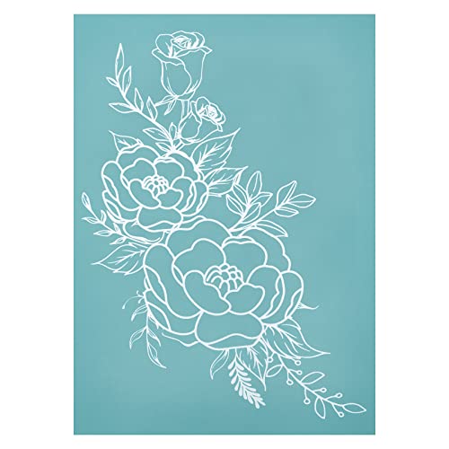 OLYCRAFT 22x28cm Rose FLower Siebdruckschablone Selbstklebende Mesh Transfers Schablonen Wiederverwendbare Frühlingsblumenschablonen zum Drucken auf Holz Kissen Stoff Taschen T-Shirts von OLYCRAFT