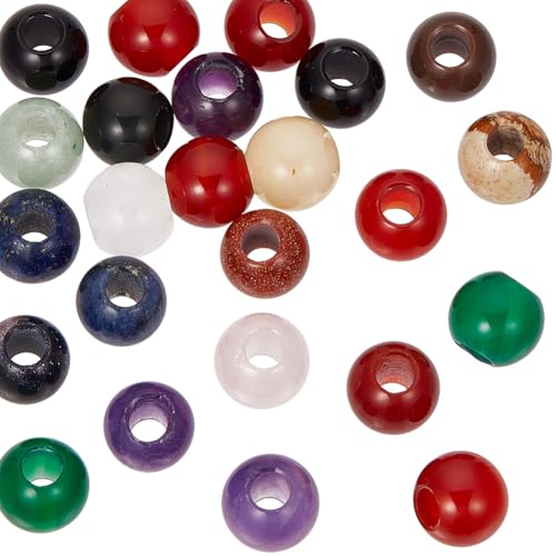 OLYCRAFT 24 Pcs 10x8.5mm Naturstein Perlen Zufällig Runde Lose Edelsteine 4mm Loch Perlen Gefärbte Verschiedene Steine Mit Großen Löchern Edelstein Perlen Europäischen Für Die Herstellung von OLYCRAFT