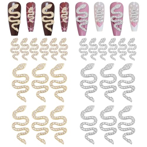 OLYCRAFT 24 Stück 4 Stile Schlangen Nagelkunst Charms Schlange Mit Strasssteinen Nagelkunst Nieten Gold/Silber 3D Nagelkunst Dekorationen Nagel Strasssteine Zubehör Für Maniküre Dekorationen OLYCRAFT 24 Stück 4 Stile Schlangen Nagelkunst Charms Schlange Mit Strasssteinen Nagelkunst Nieten Gold/Silber 3D Nagelkunst Dekorationen Nagel Strasssteine Zubehör Für Maniküre Dekorationen von OLYCRAFT