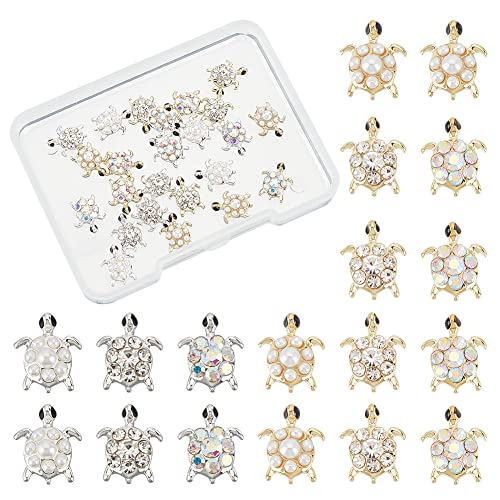 OLYCRAFT 24 Stück 6 Stile Schildkröte Harz Füllstoffe Mit Strass Perle Legierung Cabochons Nail Art Dekoration Zubehör Harz Zubehör Zubehör Für Die Schmuckherstellung Nail Art Dekoration von OLYCRAFT