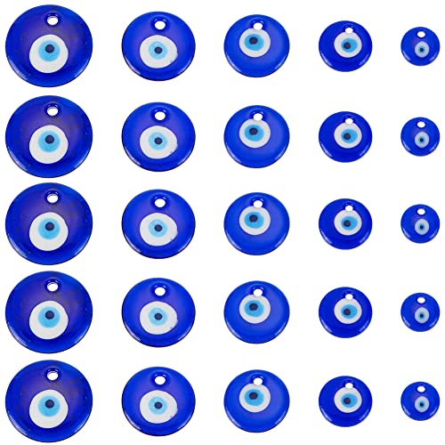 OLYCRAFT 25 Stück Blau Böses Auge Perlen Charms 15 mm 20 mm 25 mm 30 mm 35 mm Böses Auge Glasperlen Blau Flache Böses Auge Perlen Augapfel Zwischenperlen Für Armbänder Halskette Schmuckherstellung von OLYCRAFT