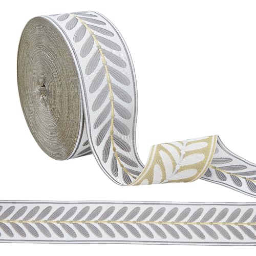 OLYCRAFT 25 m Jacquard Bandbesatz 6cm Breit Vintage Band Dekorativer Blattbesatz Gewebte Polyesterbänder Zum Selbernähen Verpacken von Vorhängen Kleidung Dekorationen Taschen Gürtelherstellung von OLYCRAFT