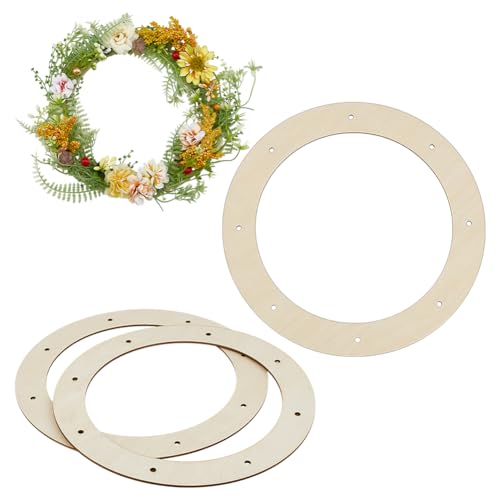 OLYCRAFT 3 Packung 20cm Großer Kranzrahmen Aus Unbehandeltem Holz. Natürlicher Holzrahmen Mit Reifen. Unbehandelte Kranzringe Aus Holz Mit Vorgestanzten Löchern Für Selbstgemachte Blumenarrangements von OLYCRAFT