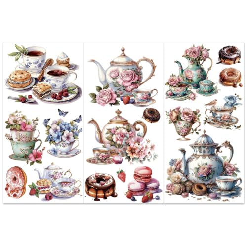 OLYCRAFT 3 Stück/Set Afternoon Tea Transferaufkleber Zum Aufreiben Für Möbel Und Kunsthandwerk 15x30cm Teeservice Dekor Transferaufkleber Donut Aufkleber Zum Aufreiben Für Holzmöbel Scrapbooking von OLYCRAFT